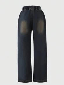 Vintage Washed Denim Jeans For Teenage Girls, Casual Streetwear, Outdoor & Commute, All Season - Blue - View 2