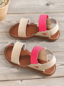 1 Par de Sandálias Planas para Crianças Design Novo, Parte Superior Decorativa Colorblock, Sapatos de Praia da Moda e Fofos