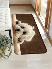 1 件装装饰地垫，设计迷人，带有一只毛茸茸的白色小狗，适合入口、客厅、卧室、餐厅、走廊、洗衣房、厨房、阳台作为室内入口地毯，现代涤纶矩形防滑吸水地毯门垫 - 室内四季家居装饰、浴室地毯、浴室地毯、门垫 - 彩色 - 查看 9