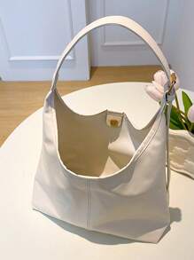 Bolso de hombro de gran capacidad para mujer en estilo retro, versátil bolso de mano de unicolor suave