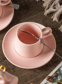 1 Set de 6 tazas de café de cerámica con platillos y cucharas, adecuadas para desayuno en el hogar, leche, café con leche en la oficina, tazas de jugo, como regalo para parejas, familia y amigos