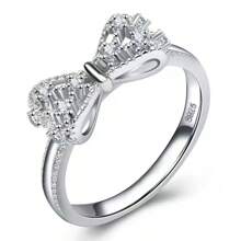1pc Elegant Minimalist Rhinestone Bow Ring For Women, Daily Wear - Silver - View 1