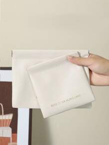 1pc Unisex Cream Color Press Open Cosmetic Data Cable Earphone Key Storage Pouch, PU Leather Mini Makeup Bag For Outdoor Travel, Auto-Closing Snap Lipstick Bag