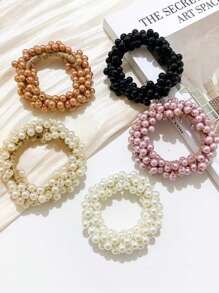 5pcs Women Elegant Simple Fashion Versatile High Elastic Faux Pearl Hair Scrunchies, Suitable For Daily Use, Home, School, Beach, Work, Party, Holiday, Birthday, Back To School, New Year, Valentine's Day, Mother's Day Gift, All Seasons - Multicolor - View 4