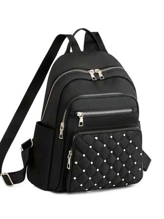 Rivet Decorated Fashion Backpack, Lightweight Outdoor Casual Stylish Bookbag, Multi-Pocket, Back To School Essentials