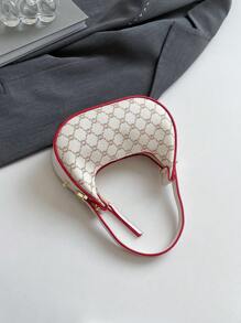 New Vintage Moon Shaped Medium-Sized Shoulder Bag, White Color, Spring/Summer Collection, Retro Rockabilly Style, Large Capacity, Rivet Decor, Oiled Leather, Suitable For Workplace, Casual, Travel, Sling Bag - Multicolor - View 10