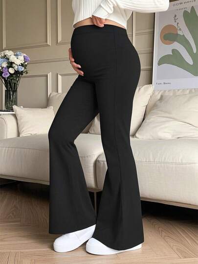 Women's Solid Color High Waist Stretch Daily Casual Maternity Flared Pants, Women's Clothing, Women's Maternity Trousers