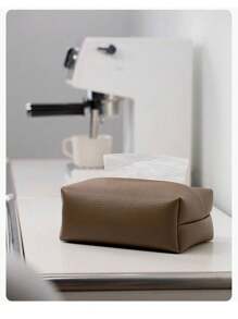 1pc Rectangular Modern Decorative PU Leather Tissue Box Cover, Suitable For Vanity, Nightstand, Living Room, Office Desk And Car