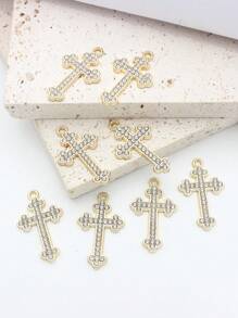 10pcs KC Gold Rhinestone Cross Zinc Alloy Pendant Necklace Jewelry Keychain Charm Accessory, Suitable For Women Daily Wear - Multicolor - View 4