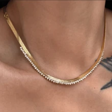 VKHK 1 件复古 18K 镀金不锈钢水滴水晶镶嵌链式项链，适合女性日常和婚礼场合礼物 - 項鍊 - 查看 8