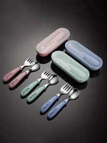 1 Set Personalized Children's Cutlery Spoons Forks With Storage Box, Customized Name Portable Kids Dinnerware Set, Easter/Back To School Gift,Halloween Edit,Back To School Fashion,Christmas Gift
