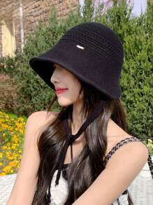 1pc Women's Solid Color Drawstring Hood, Spring/Autumn Fashionable Metal Decor Versatile Casual Sun Protection Bucket Hat, Suitable For Outdoor Shopping And Walking, Summer Beach Hats Hats For Women - A - View 13