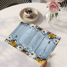 4pcs/Set Wood Grain & Floral Print Linen Placemats - Woven Linen Rectangle Tablemats For Dining, Kitchen - Anti-Slip & Heat Resistant Placemats For Coffee Table, Dinner Table Decor