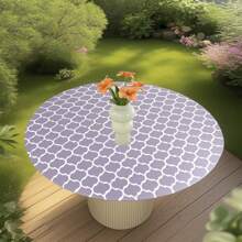 1pc Printed Round Tablecloth, Vinyl Flannel Backed Table Cover, 100% Waterproof And Oil-Resistant Plastic Tablecloth, Spring Flower Tablecloth, Round Elastic Edge, Suitable For Dinner Parties, Outdoors, And Picnics.