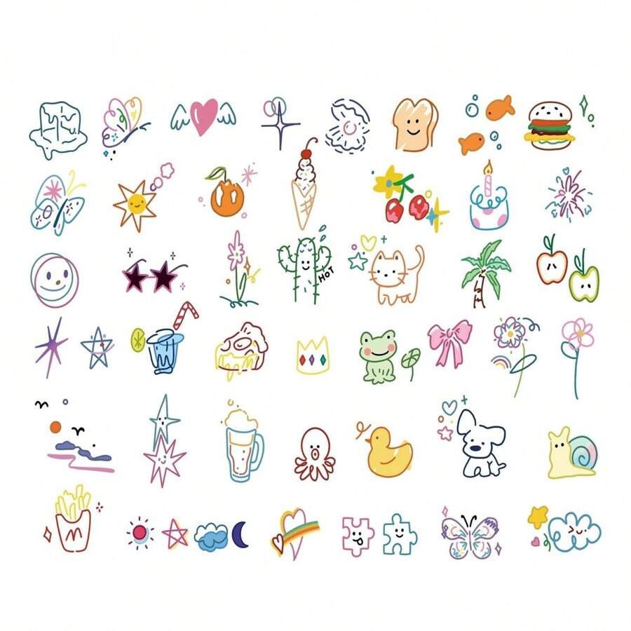 夏季迷你小图彩色纹身贴纸高级手指多巴胺可爱彩绘贴纸