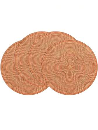 4 件/6 件/8 件/15 英寸编织圆形餐垫，可洗厨房餐桌垫，适合家庭聚会、婚礼派对（橙红色）