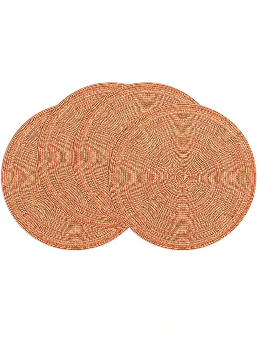 4 件/6 件/8 件/15 英寸编织圆形餐垫，可洗厨房餐桌垫，适合家庭聚会、婚礼派对（橙红色） - 橘色 - 查看 1