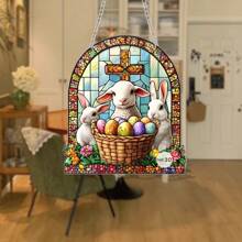 1pc Easter Exquisite Bunny Decoration Hanging Ornaments, 2D Acrylic Flat Design, Suitable For Living Room, Bedroom Or Study, Vibrant Easter Theme Decoration Pendant, Suitable For Home And Interior Decoration, Simple And Fashionable Home Scene Decoration, Holiday Party Atmosphere Props, Home Decoration, Party Decoration, Perfect Easter Gift For Family And Friends