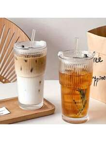 Heat Resistant Glass Coffee Cup With Lid And Straw - Leak Proof Portable Hot Drink Cup, Suitable For Office And Outdoor Travel, Fashionable Straw Cup, Simple Coffee Cup With Lid, Transparent Glass Straw Cup, Office Coffee Cup, Glass Coffee Cup With Lid And Straw, Straw Cup With Lid, Coffee Cup With Straw, Beverage Cup With Lid And Straw Back To School