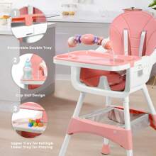 Ubravoo Baby High Chair, Height Adjustable - Convertible High/Low Chair,With Detachable Tray Belt Footrest And Toy Rack,Growing From 6 - 36 Months Baby Chair - Pink - View 2