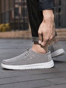 TOLLN 1 Pair Men's Knit Breathable Low-Top Casual Shoes, Lightweight Anti-Slip Loafers, Solid Color Minimalist Sneakers