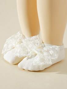 1 Set Baby's Sweet Lace Bow Headband + Bow Boat Socks, Summer - Beige - View 5