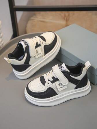 1 Pair Infant Leather Patchwork Sneakers, Hook And Loop Closure Unisex Casual Soft Sole Round Toe Toddler Shoes, For Spring And Autumn