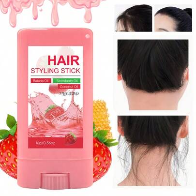 草莓万能发蜡棒，女士超强定型椰子油发蜡棒 - 不油腻，强力定型发胶，适合所有发质，是造型和顺发工具的理想选择