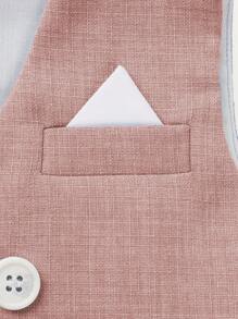 4pcs/Set Young Boys Formal Suit, Suitable For School, Wedding, Party And Other Occasions, Including Double-Breasted Vest, Pants, Long Sleeve Shirt, Comes With Necktie - Pink - View 9