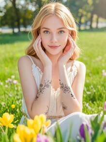 10 张黑白野花纹身贴纸防水薰衣草高档纹身贴纸纸