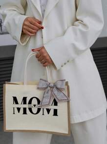 Personalized Kid Names For Mom Tote Bag With A Scarf, Gift For Mama, Mom Custom Kid Names Jute Bag, Custom Mom's Burlap Bag, Mama Tote Bag, Gift For Mom, Mother's Day Christmas Gift - Multicolor - View 7