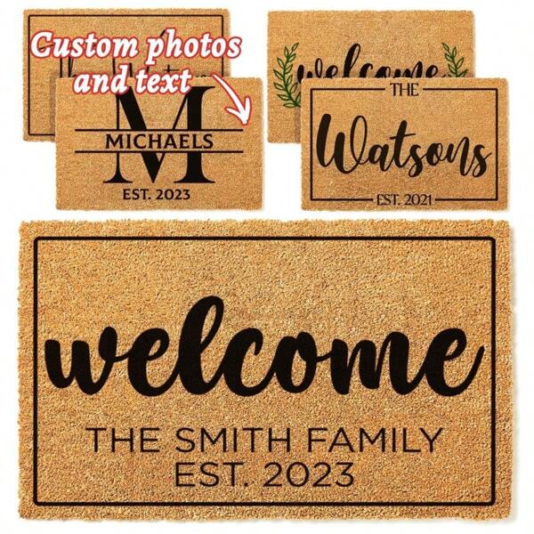 1 Stück personalisierte Willkommens-Fußmatte mit Familienname und 6 Designs für den Muttertag, personalisierte Fußmatte, Einweihungsgeschenk - Fußmatte mit rutschfestem Boden, personalisierte Fußmatte, Deko für Eingang, Outdoor und Badezimmer Sommer