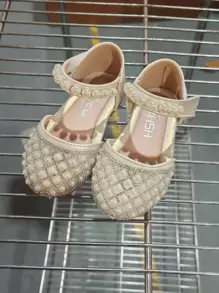 女孩水晶装饰封闭式鞋头软底珍珠公主凉鞋，时尚表演/选美鞋