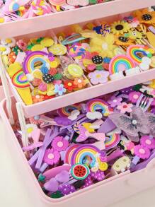 42pcs Girls Butterfly, Fruit, Animal, Cartoon, Flower, Rainbow Random Style Hair Clips, Simple Bangs Hairpins, Everyday Use & Gift - Multicolor - View 2