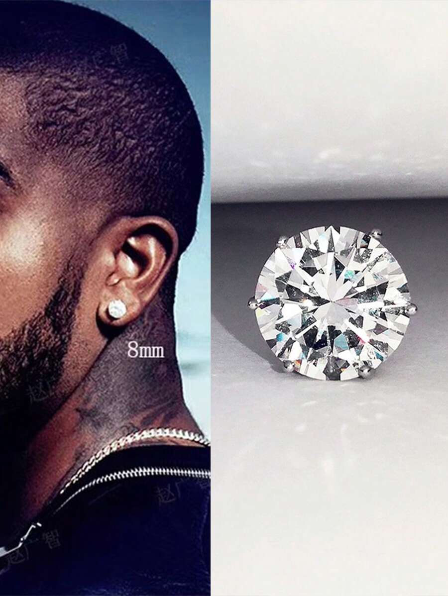 1 Pair Stainless Steel 18K Gold Plated CZ Stone Stud Earrings, Simple & Stylish Men's Ear Accessories, Ideal For Festive Occasions. - Zirconia Earrings - View 1