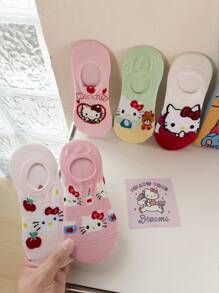 Sanrio Melody, ‌, ‌ , , , Badtz-Maru, , 5 Pairs Women And Men's/Couple Boat Socks, Personalized, Funny, Happy, Colorful, Creative Anime Cartoon Design, Holiday Gift, Comfortable And Breathable, Improve Family Atmosphere, Fashionable And Suitable For Both Men And Women. Interesting Socks, Crazy, Anime, Multi-Color Socks Without Cardboard - Multicolor - View 3