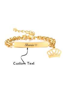 1 件儿童定制名字雕刻皇冠手链带链，个性化名字链手链，送给她、圣诞节、母亲节、女朋友、情人节、感恩节、毕业典礼、婚礼的礼物 - A - 查看 9