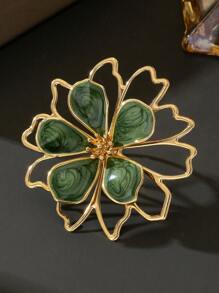 1 pieza Anillo personalizado con 5 pétalos de flor verde hueco de doble capa con efecto goteo (sin caja de regalo) - Verde - Ver 4