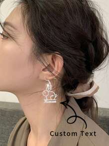 Custom Name Women's Earrings Classic Stainless Steel Gold Cursive Letters Arc Earrings Bohemian Summer Earrings Personalized Charm Birthday Jewelry Memorial Gift For Wife Couple Christmas Gift Daily Wear Gold Stylish - Multicolor - View 1