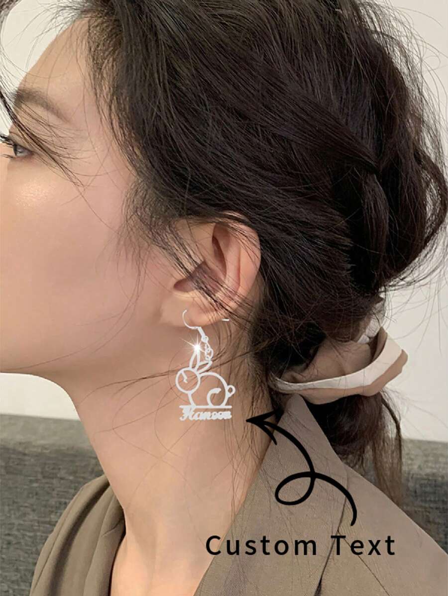 Custom Name Women's Earrings Classic Stainless Steel Gold Cursive Letters Arc Earrings Bohemian Summer Earrings Personalized Charm Birthday Jewelry Memorial Gift For Wife Couple Christmas Gift Daily Wear Gold Stylish - Multicolor - View 1