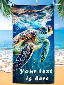 Custom Letter Printing Quick Drying Towel With Sea Turtle Design, Double-Sided Plush Beach Towel, Swimming Towel, Absorbent Towel, Beach Towel, Rectangular Beach Towel, Portable, Digital Printing, Large Size Summer,Holiday