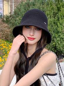 1pc Women's Solid Color Drawstring Hood, Spring/Autumn Fashionable Metal Decor Versatile Casual Sun Protection Bucket Hat, Suitable For Outdoor Shopping And Walking, Summer Beach Hats Hats For Women - A - View 9