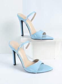 Women's Patent Leather Pointed Toe Strap Sandals With Thin High Heels, Sexy Elegant Party Pumps, Wine Red - Blue - View 7