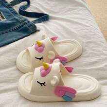 Damskie sandały na koturnie z antypoślizgową podeszwą, urocze kreskówkowe jednorożce EVA w jednolitym kolorze, modne codzienne kapcie na wysokim obcasie, gruba podeszwa do domu i biura, plaża, otwarte palce, wsuwane buty na lato