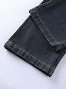 Vintage Washed Denim Jeans For Teenage Girls, Casual Streetwear, Outdoor & Commute, All Season - Blue - View 10