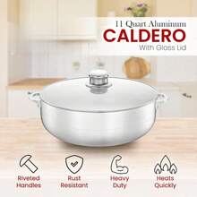 Olla Caldero de aluminio de 11 cuartos con tapa de vidrio, rendimiento de horno holandés para una distribución uniforme del calor, perfecta para servir grupos grandes y pequeños, asas remachadas de grado comercial - 11 cuartos - Ver 4
