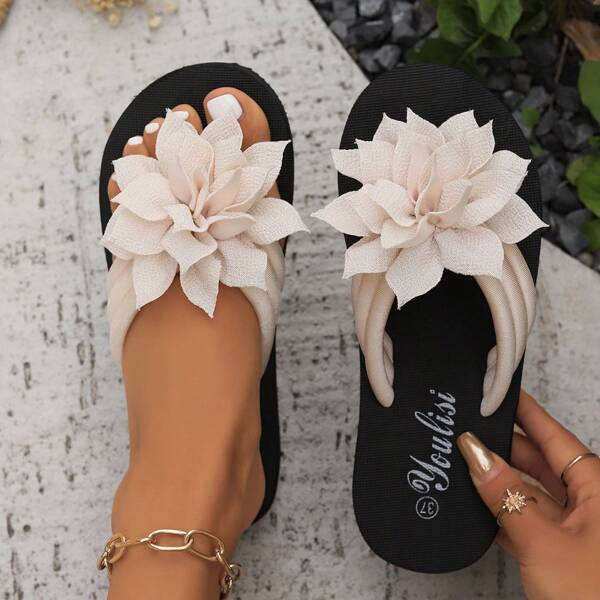 Women's Flower Pattern Flip Flops - Simple, Casual, Comfortable Slip-On House Slippers - Casual, Plus Size 36-43 EU