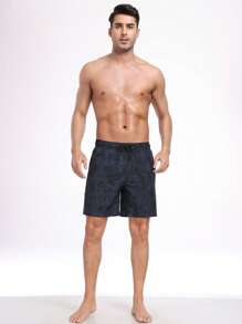 Men's Summer Quick-Dry Beach Shorts, Casual Resort Style Printed Loose Fit Elastic Waist Boxer Shorts With Milk Silk Lining - Grey - View 3