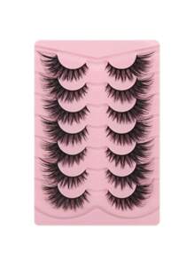 7 对自然浓密假睫毛，迷人眼妆，浓密蓬松的戏剧性睫毛，适合日常使用派对和在家 DIY 眼尾延长