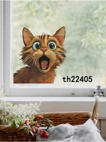 1pc Cute Brown Cat Window Sticker, With Open Mouth Yellow Cat Window Decoration Sticker, Contemporary Cute Cat Window Cling, PVC Easy Stick-On And Removal, (Size:6.29*7.08in) For Glass Doors Windows & Ceramic Wall Decor, High-End Animal Sticker., Stickers, Wall Decal, Vinyl Decal For Home Decorations, Spring Decoration Items Refresh Your Home, Rama Decoration Stickers Personalised Stickers